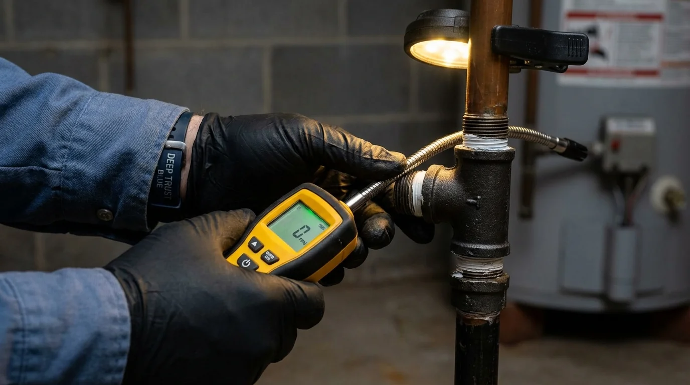 Gas leak detection with electronic sniffer by Johns Plumbing LLC in Braintree