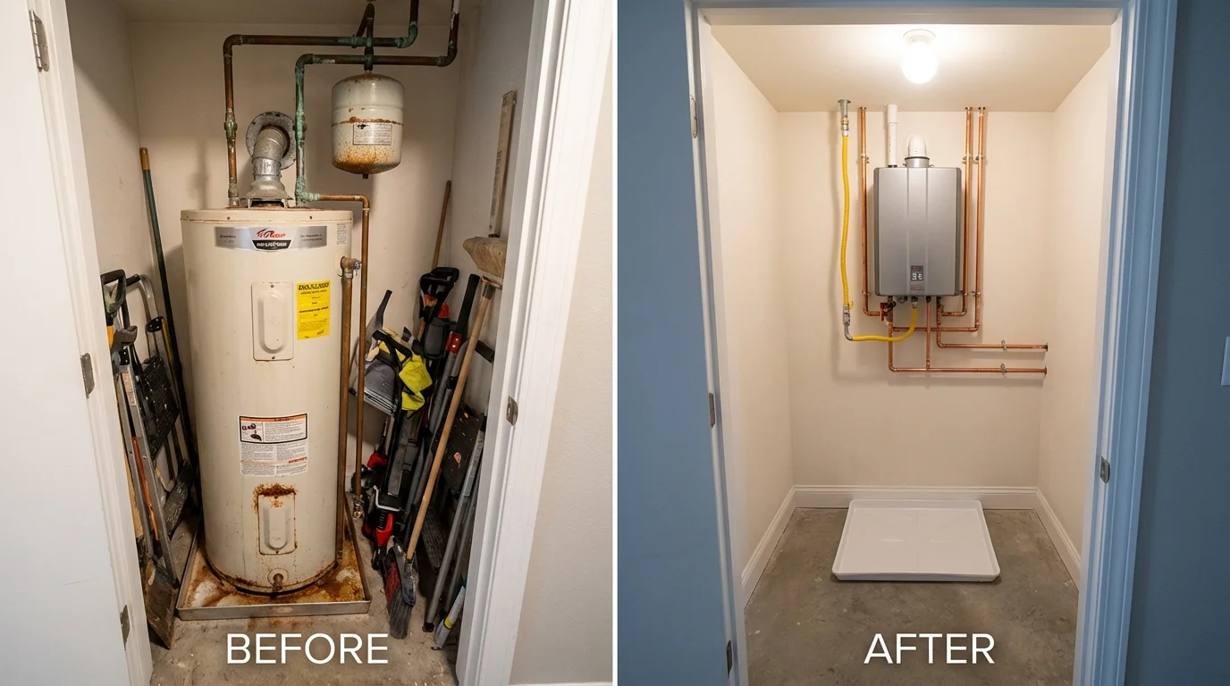 Tank water heater versus wall-mounted tankless unit comparison for Braintree, MA homeowners
