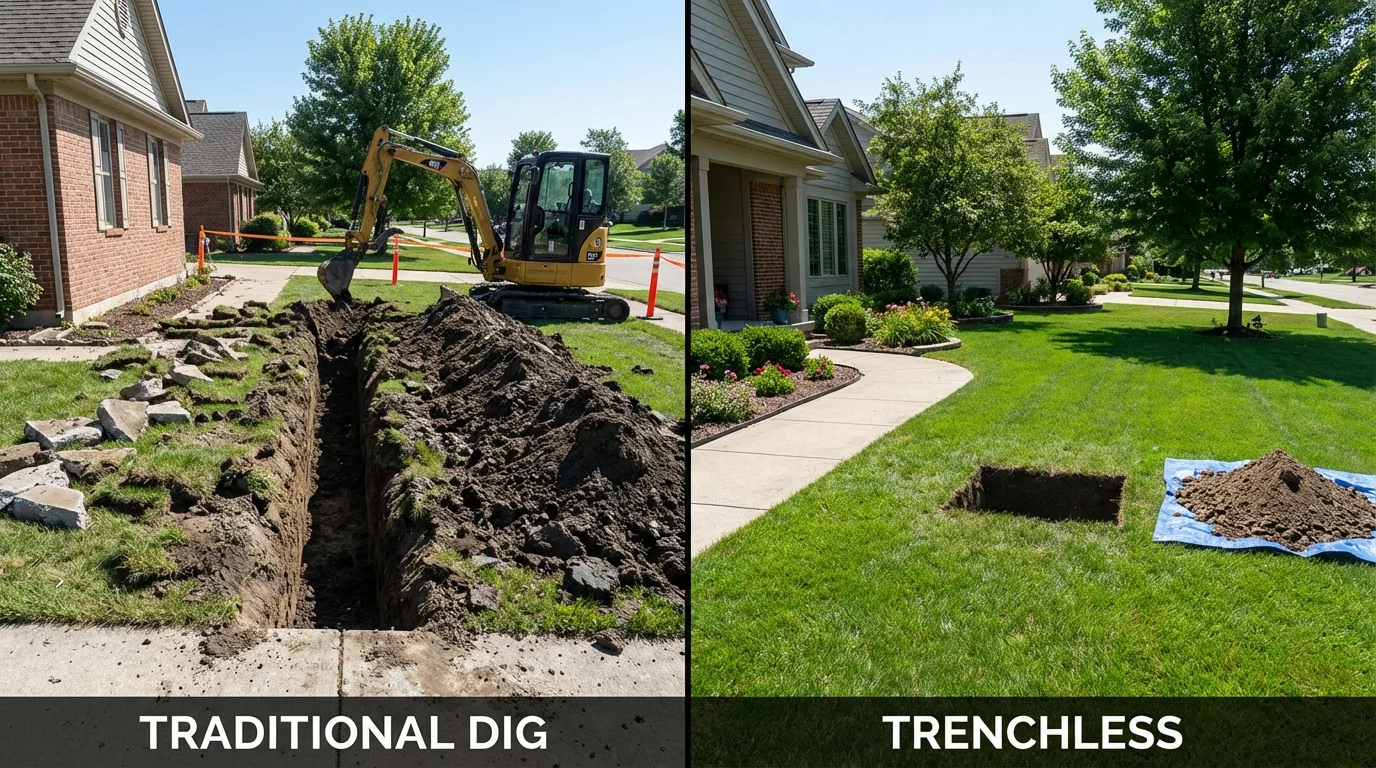 Trenchless sewer repair with minimal yard damage versus traditional excavation in Braintree, MA
